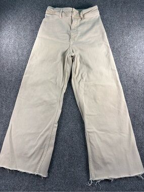 Zara Women's Beige Raw Hem Wide-Leg Chinos